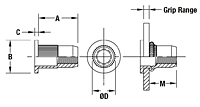 Flat Head Knurled Round Body Threaded Insert - Open End - Metric 2
