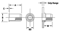 Thin Head Round Body Threaded Insert - Open End - Metric 2