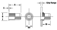 Thin Head Knurled Round Body Threaded Insert - Open End - Metric 2