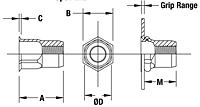 Thin Head Semihex Body Hex Counterbore Threaded Insert - Open End - Metric 2