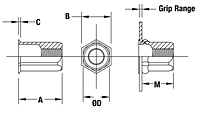 Thin Head Hex Body Round Counterbore Threaded Insert - Open End - Metric 2