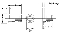 Countersunk Head Round Body Threaded Insert - Open End - Metric 2